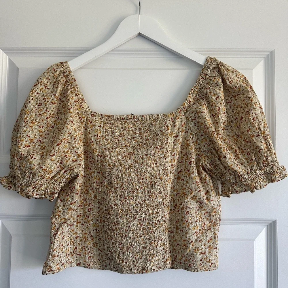 NWOT Madewell Hopewell Puff-Sleeve Crop Top in Cottage Garden